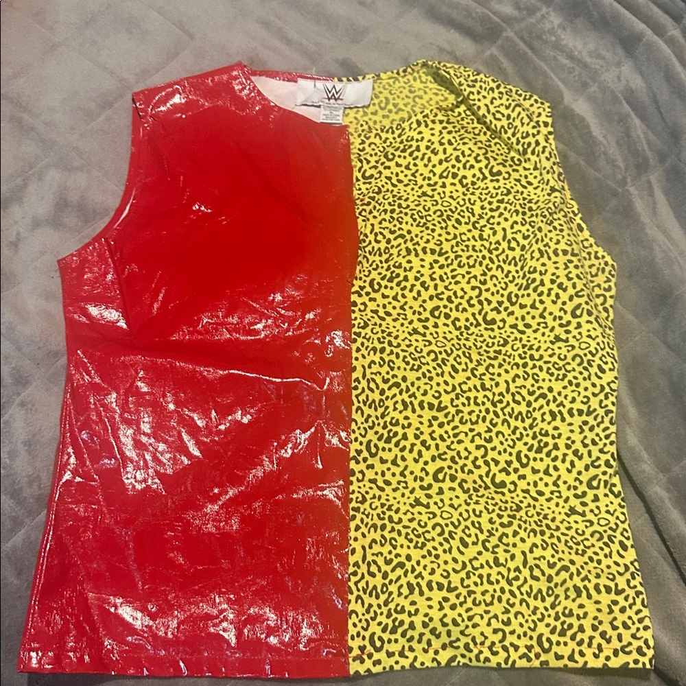 WWE Vibrant Red and Yellow Leopard Top